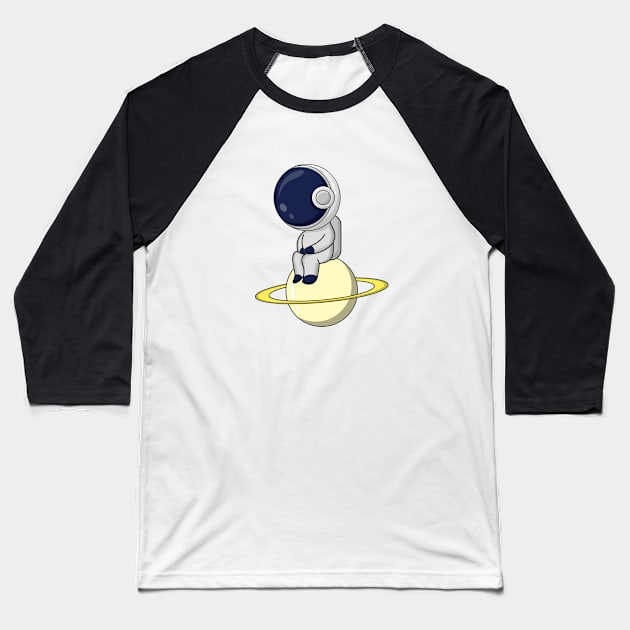 Astronaut and Moon Baseball T-Shirt by Linescratches